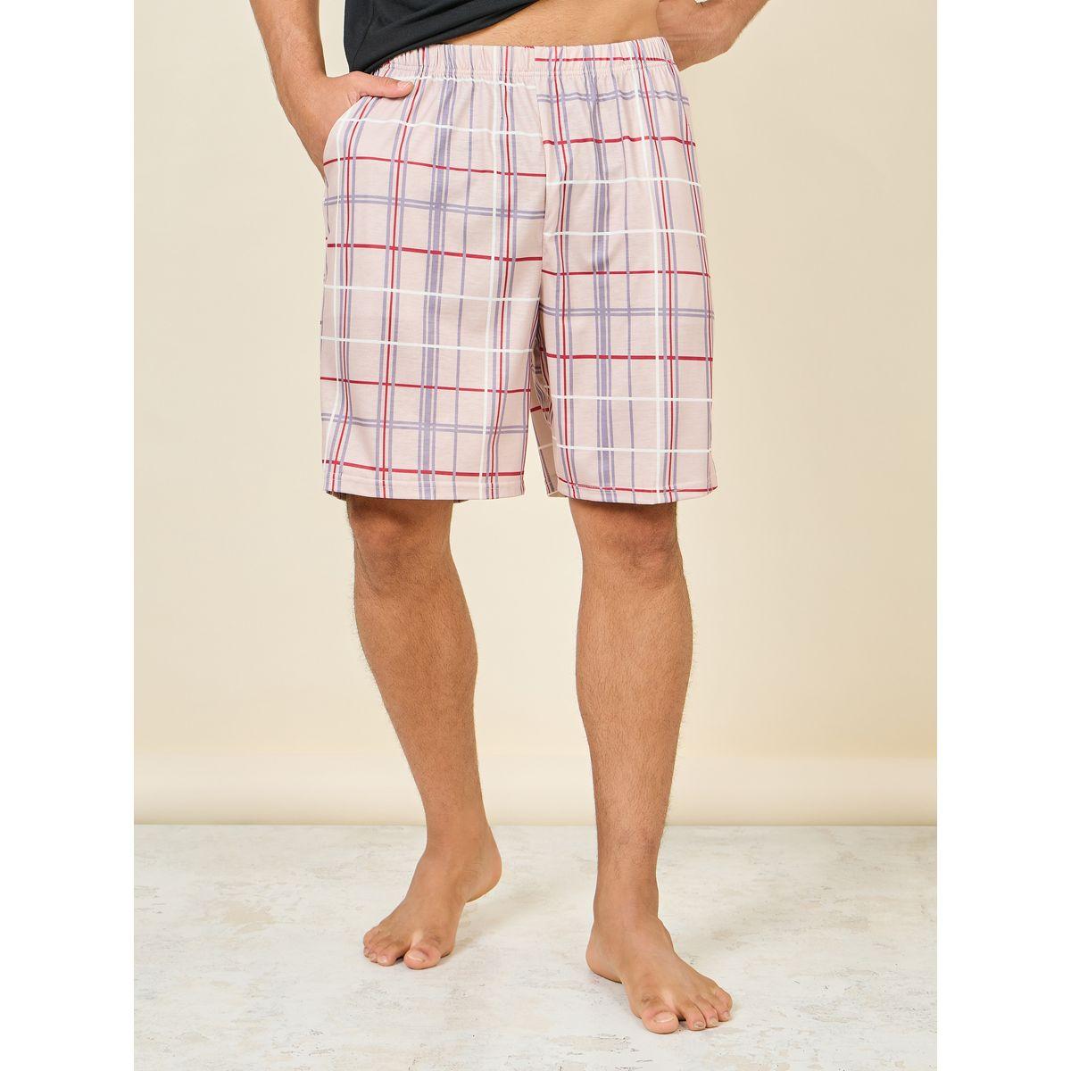Styli Unwind Solid Plaid Print Pocket Detail T-shirt and Short Set-men-clothing-nightwear-sets-image-4