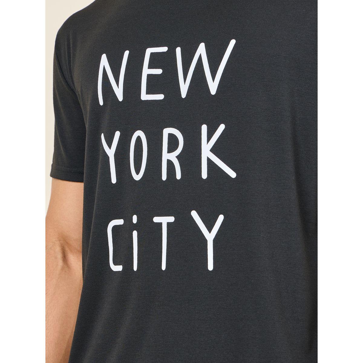 Styli Unwind New York City Print Crew Neck T-shirt and Checkered Short Set-men-clothing-nightwear-sets-image-3