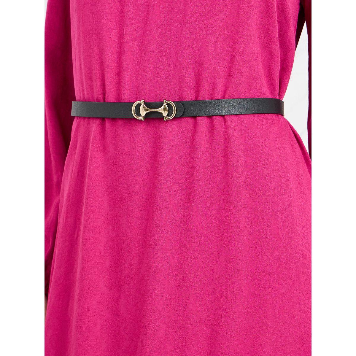 Styli Floral Jacquard Print Ruffle Hem A-Line Midi Dress with Belt-women-clothing-dresses-image-3