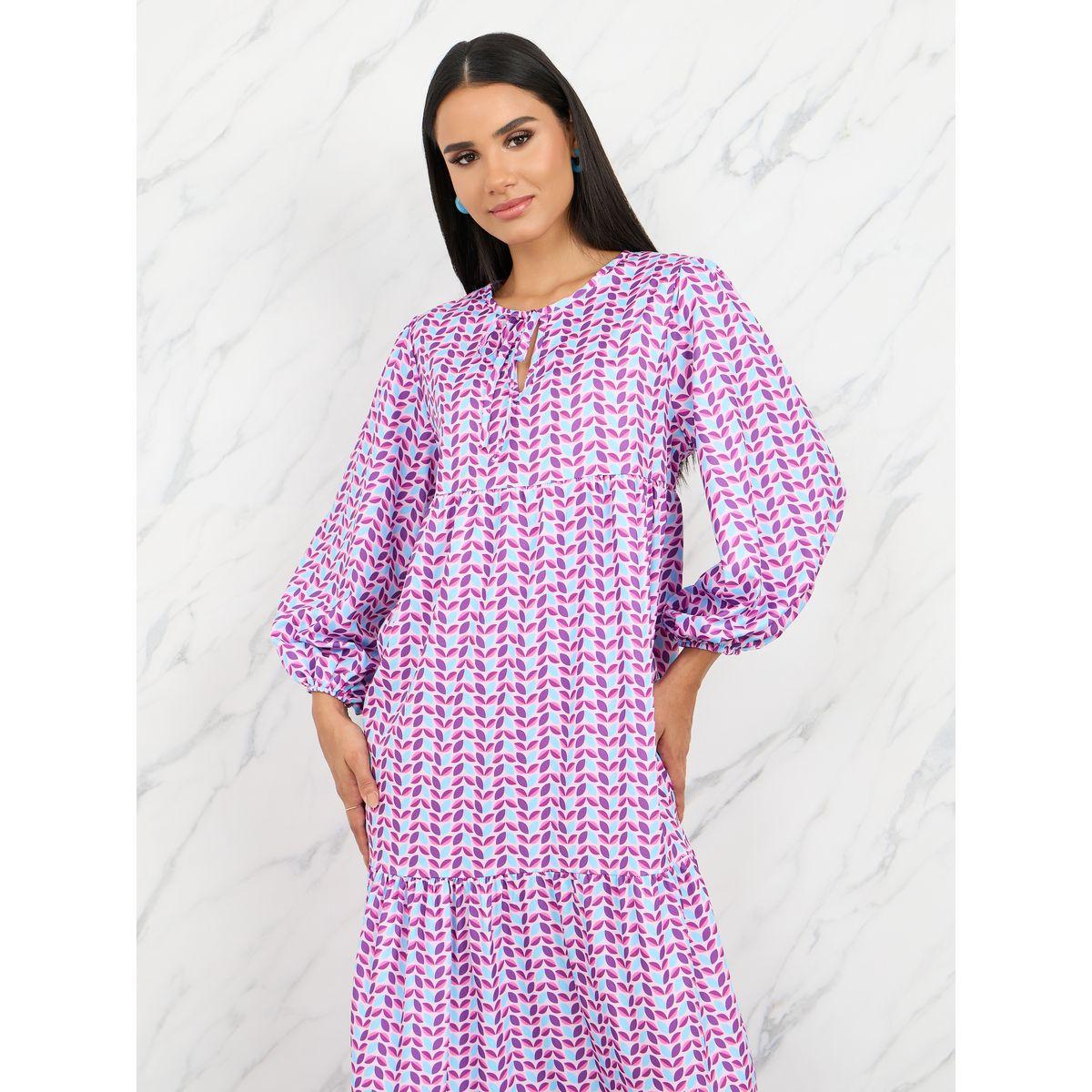 Styli Leaf All Over Print A-Line Tiered Midi Dress-women-clothing-dresses-image-2
