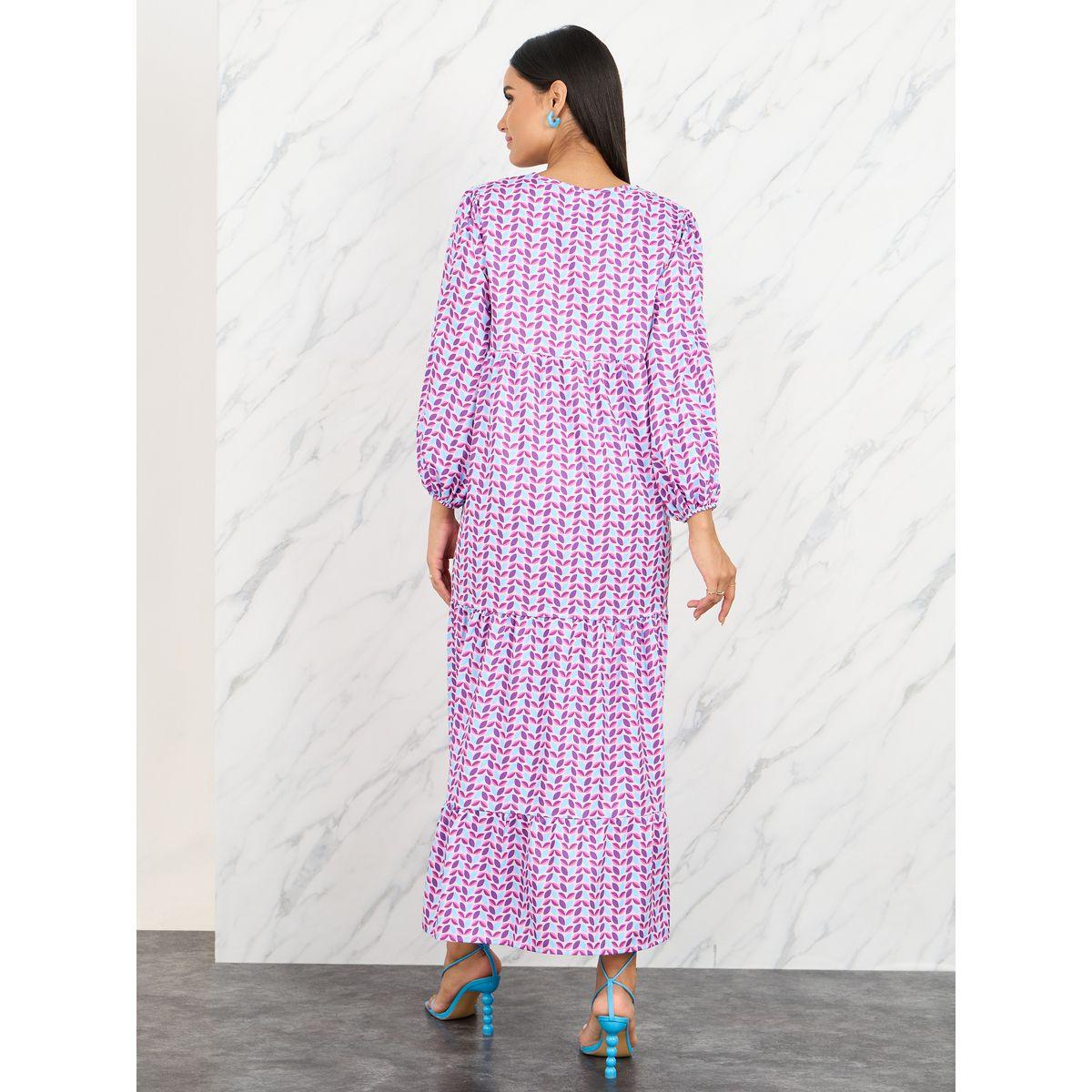 Styli Leaf All Over Print A-Line Tiered Midi Dress-women-clothing-dresses-image-4