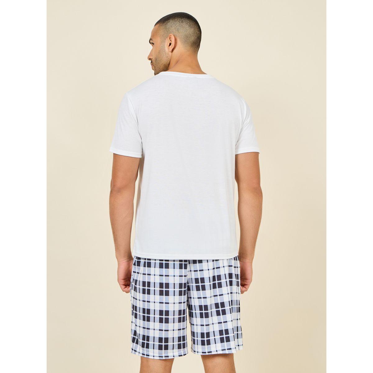 Styli Unwind Panda Print Crew Neck T-shirt and Checkered  Short Set-men-clothing-nightwear-sets-image-6