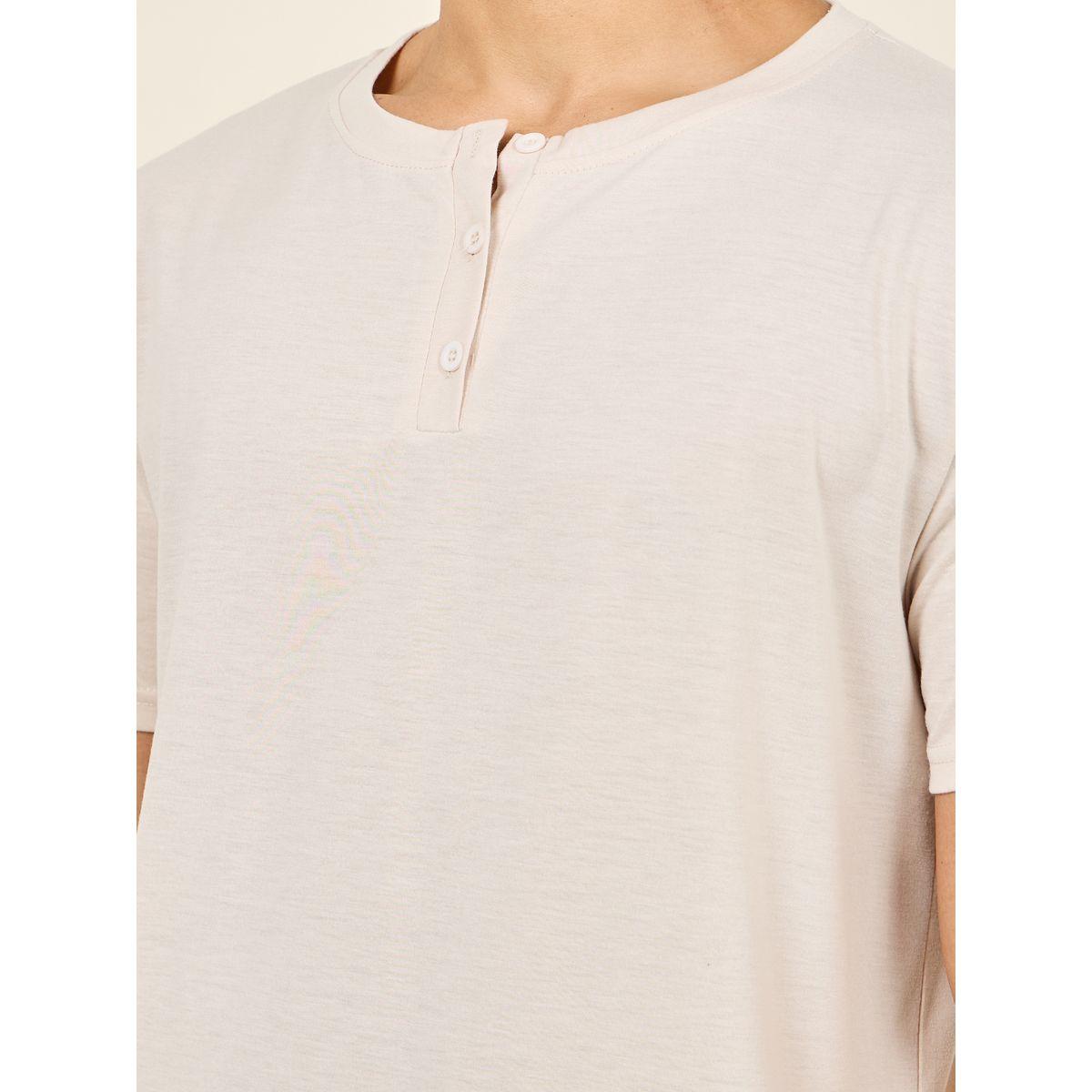 شورت مطبع بمربعات مع تيشيرت سادة وياقة بأزرار-men-clothing-nightwear-sets-image-3