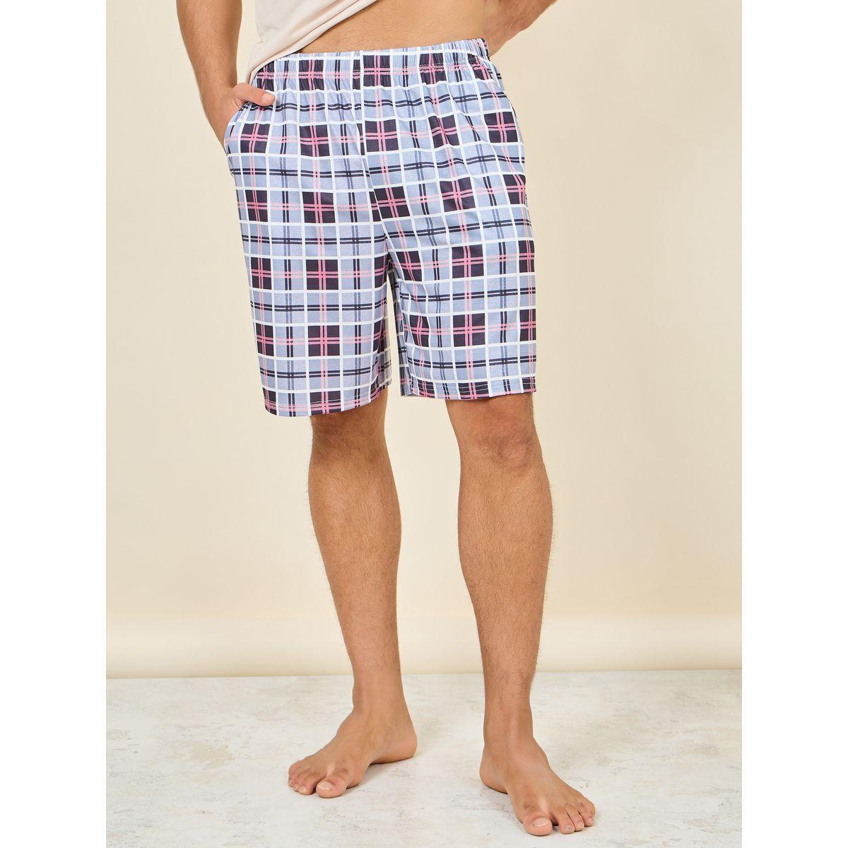 Styli Unwind Solid Henley Neck T-shirt and Checkered Short Set-men-clothing-nightwear-sets-image-4