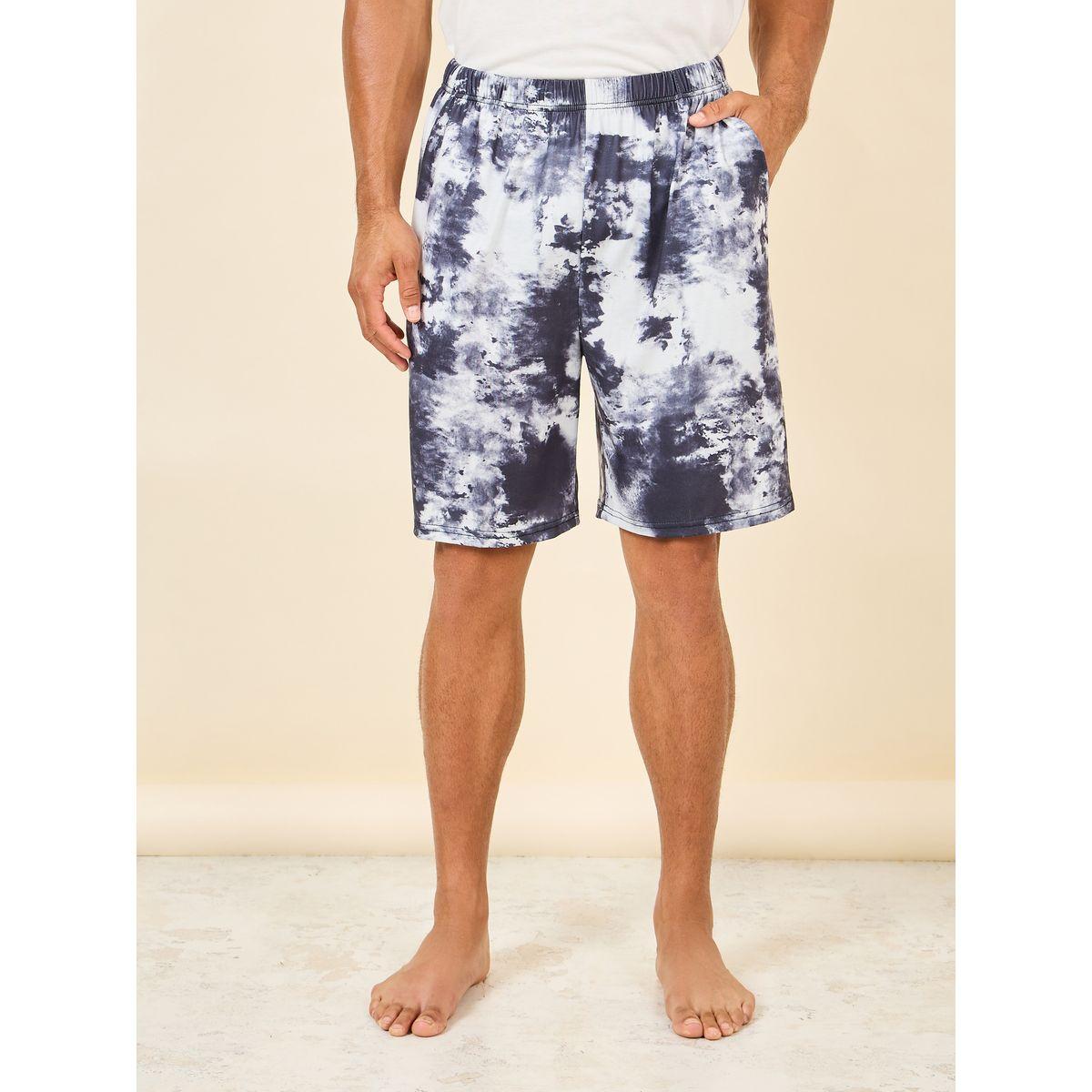 Styli Unwind Solid Crew Neck T-shirt and Abstract Print Short Set-men-clothing-nightwear-sets-image-4