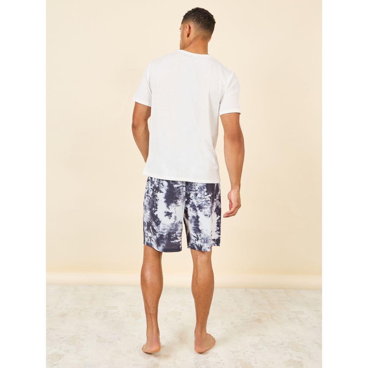 Styli Unwind Solid Crew Neck T-shirt and Abstract Print Short Set-men-clothing-nightwear-sets-image-5