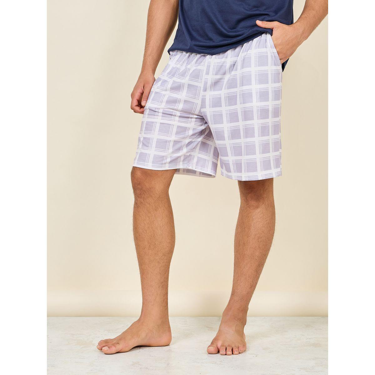 Styli Unwind Clock Slogan Print T-shirt and Checkered Short Set-men-clothing-nightwear-sets-image-4