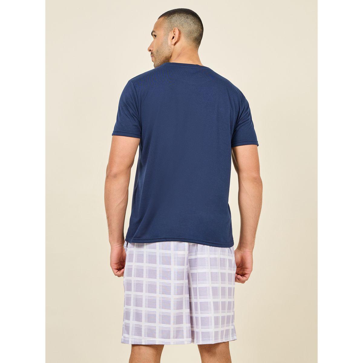 Styli Unwind Clock Slogan Print T-shirt and Checkered Short Set-men-clothing-nightwear-sets-image-5