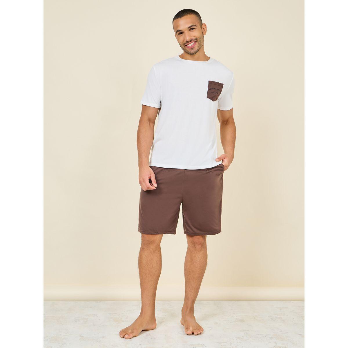 Styli Unwind Contrast California Print Crew Neck T-Shirt and Short Set-men-clothing-nightwear-sets-image-2