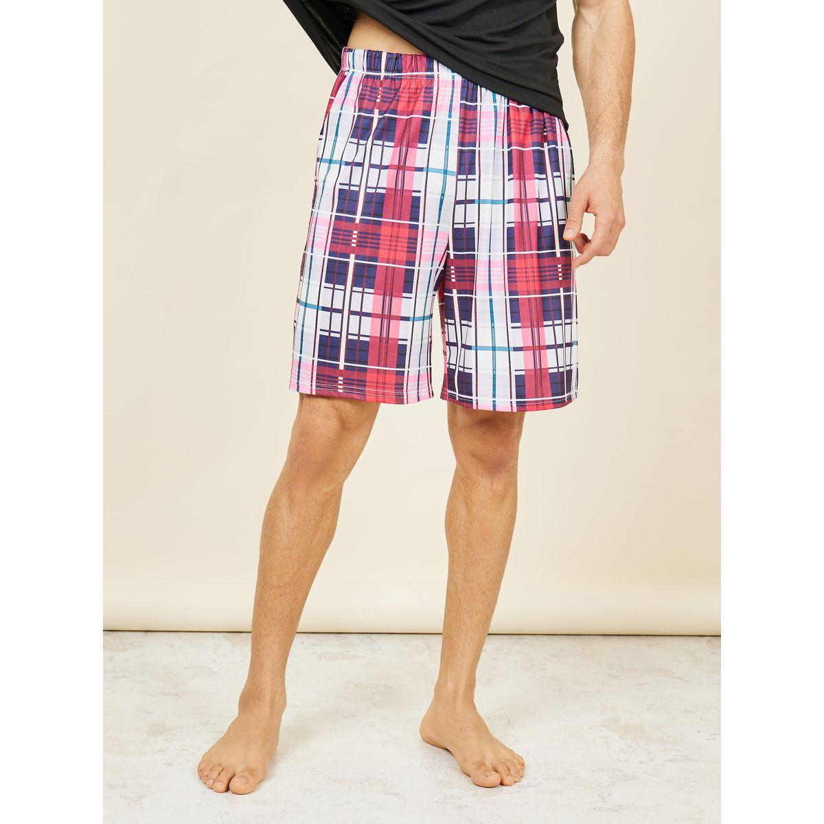 Styli Unwind Loading Print Crew Neck T-Shirt and Checkered Short Set-men-clothing-nightwear-sets-image-4