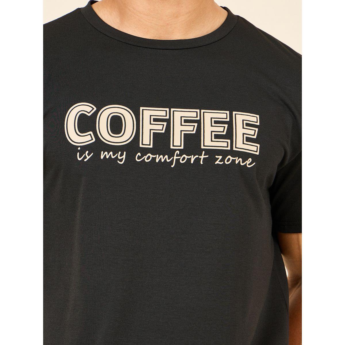 Styli Unwind Coffee Slogan Print Crew Neck T-shirt and Short Set-men-clothing-nightwear-sets-image-3