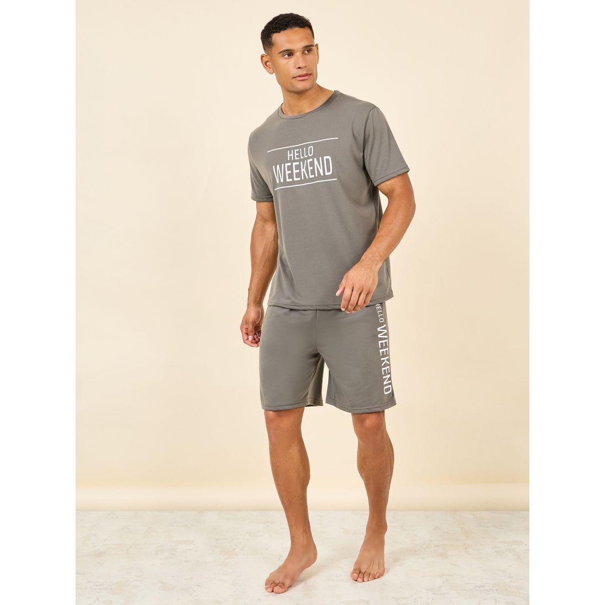 Styli Unwind Weekend Print Crew Neck T-shirt and Short Set-men-clothing-nightwear-sets-image-1
