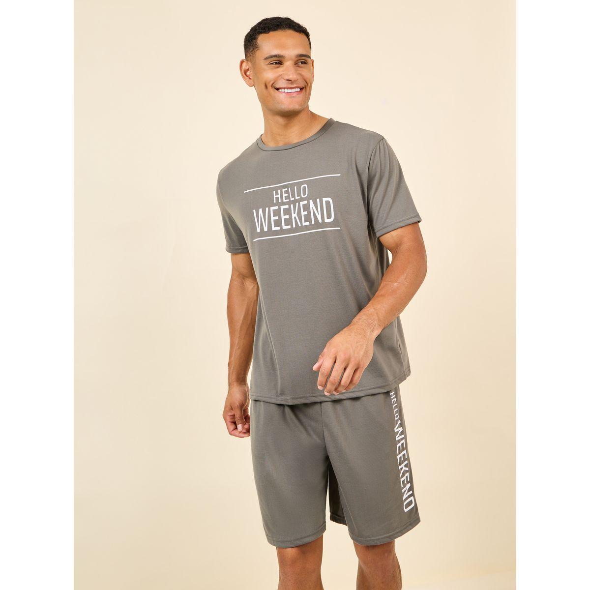 Styli Unwind Weekend Print Crew Neck T-shirt and Short Set-men-clothing-nightwear-sets-image-2