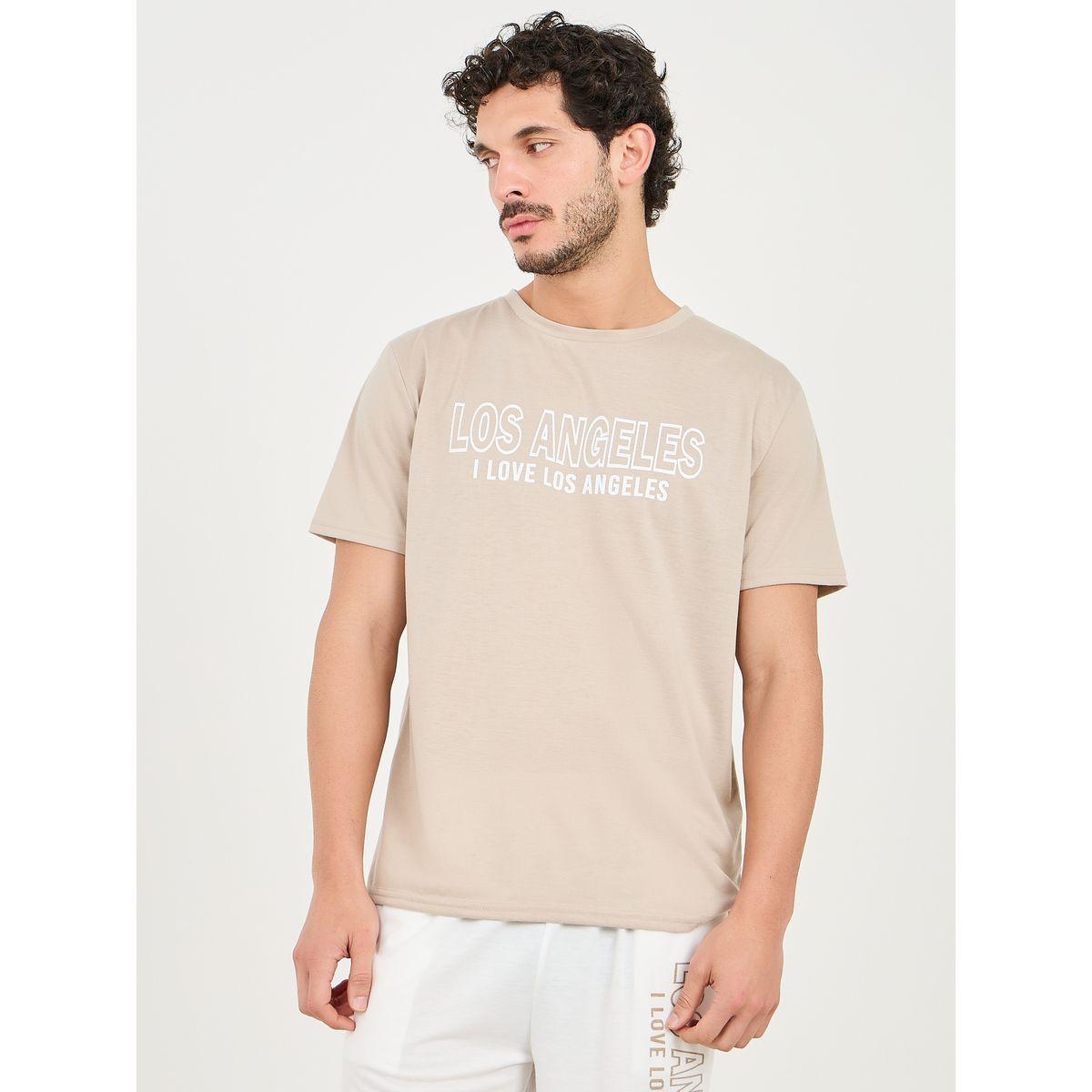 مجموعة من شورت وتيشيرت مطبع بكتابة-men-clothing-nightwear-sets-image-2