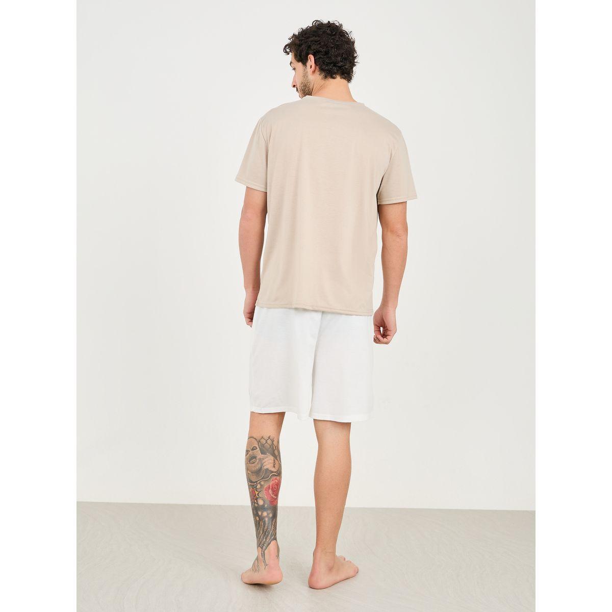 مجموعة من شورت وتيشيرت مطبع بكتابة-men-clothing-nightwear-sets-image-4
