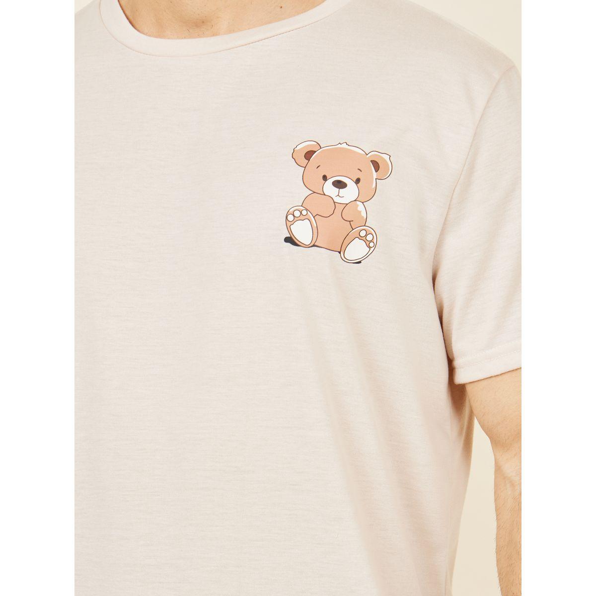 Styli Unwind Teddy Print Crew Neck T-shirt and AOP Short Set-men-clothing-nightwear-sets-image-3