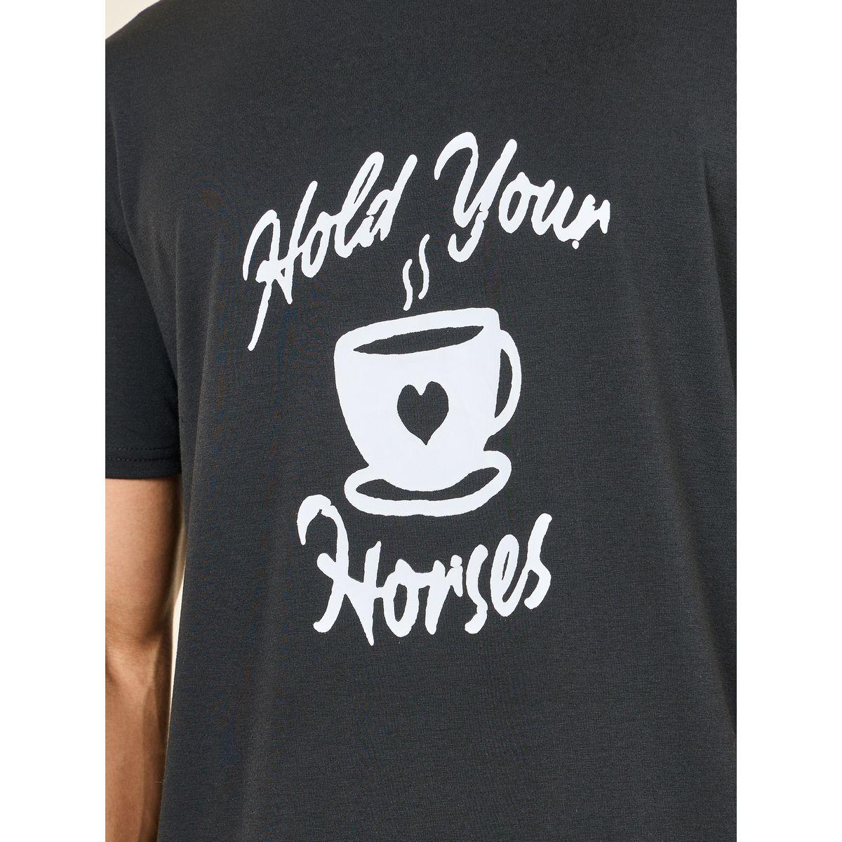 Styli Unwind Coffee Slogan Print Crew Neck T-shirt and Check Short Set-men-clothing-nightwear-sets-image-4