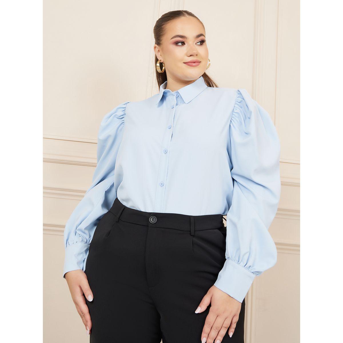بلوزة بمقاس كبير واكمام طويلة منفوخة-women-clothing-shirtsandblouses-shirts-image-1