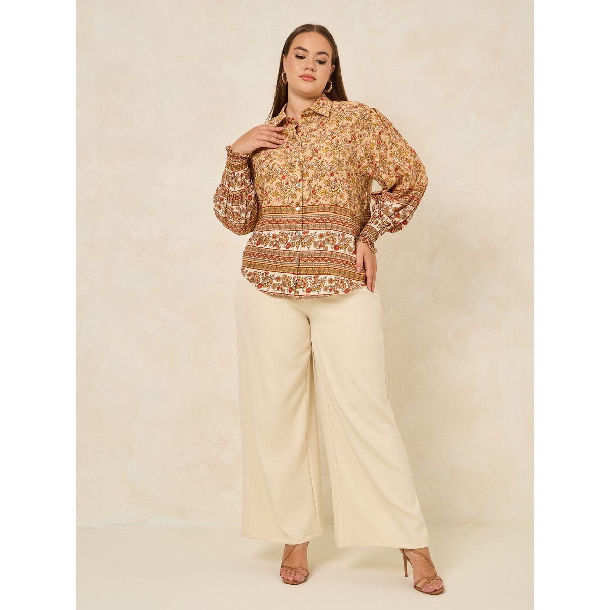 Styli Plus Floral Print Regular Fit Shirt with Cuffed Sleeves-women-clothing-shirtsandblouses-shirts-image-2