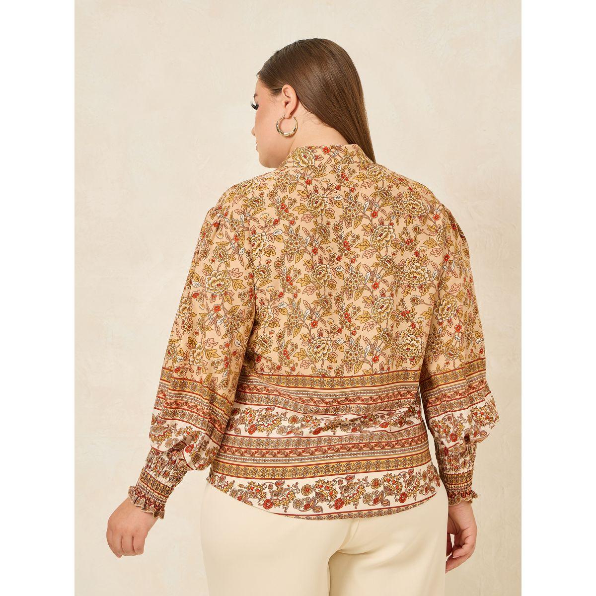 بلوزة بمقاس كبير وطبعة زهور مع اكمام بأساور-women-clothing-shirtsandblouses-shirts-image-4