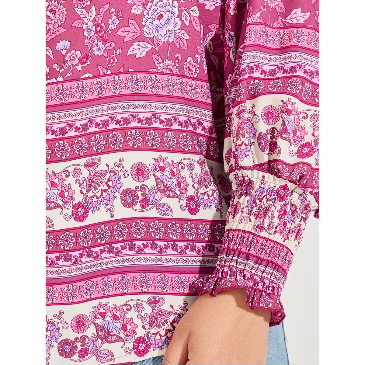 Styli Plus Size Floral Print Shirt with Cuffed Sleeves-women-clothing-shirtsandblouses-shirts-image-3