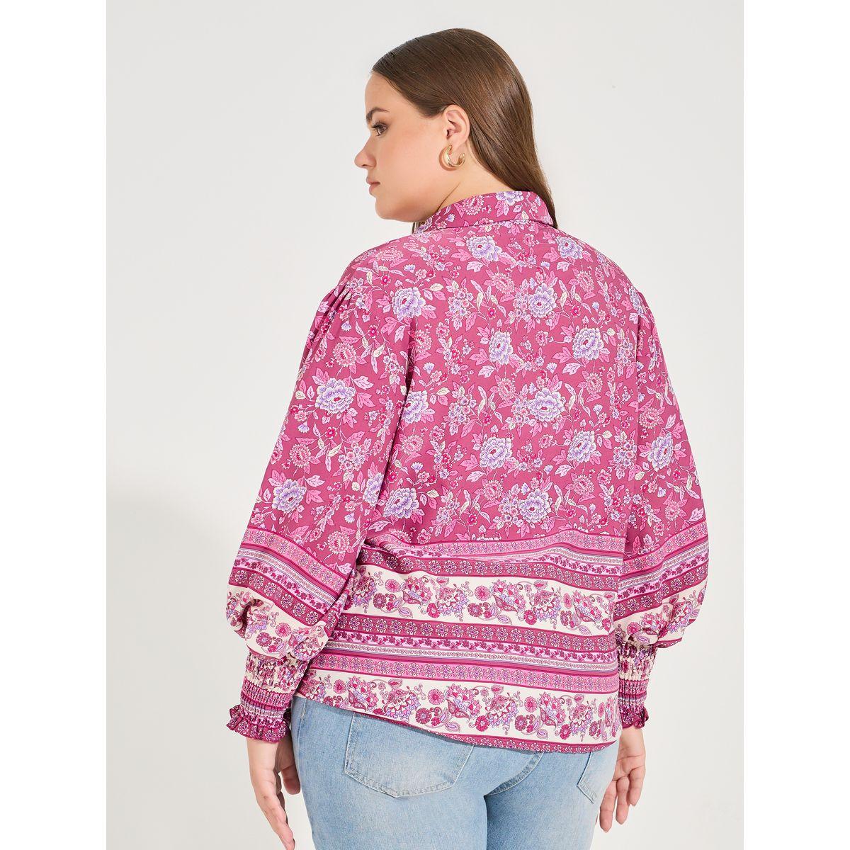 Styli Plus Size Floral Print Shirt with Cuffed Sleeves-women-clothing-shirtsandblouses-shirts-image-4