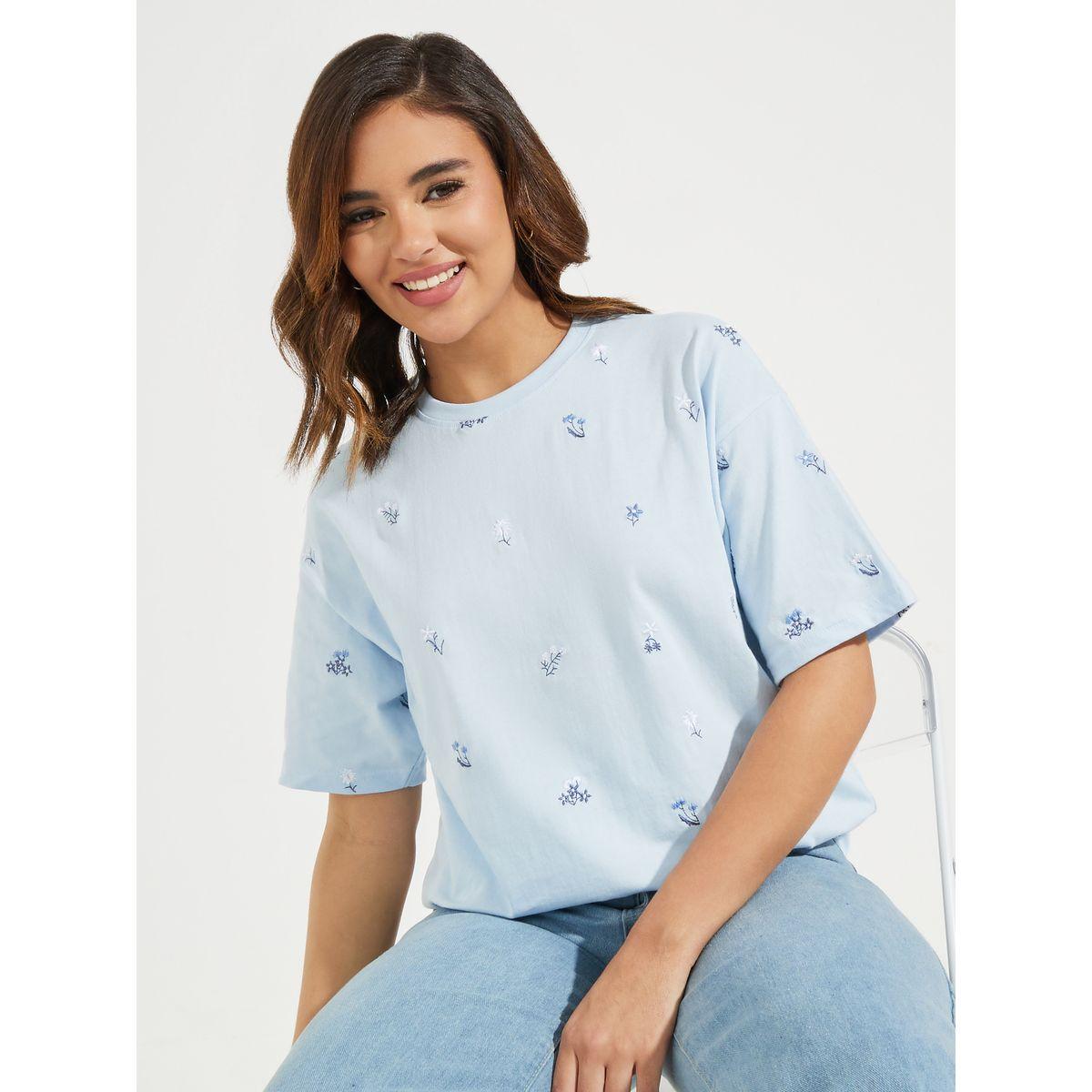 Styli Elevate Oversized All Over Floral Embroidered Front T-Shirt-women-clothing-tshirts-image-1