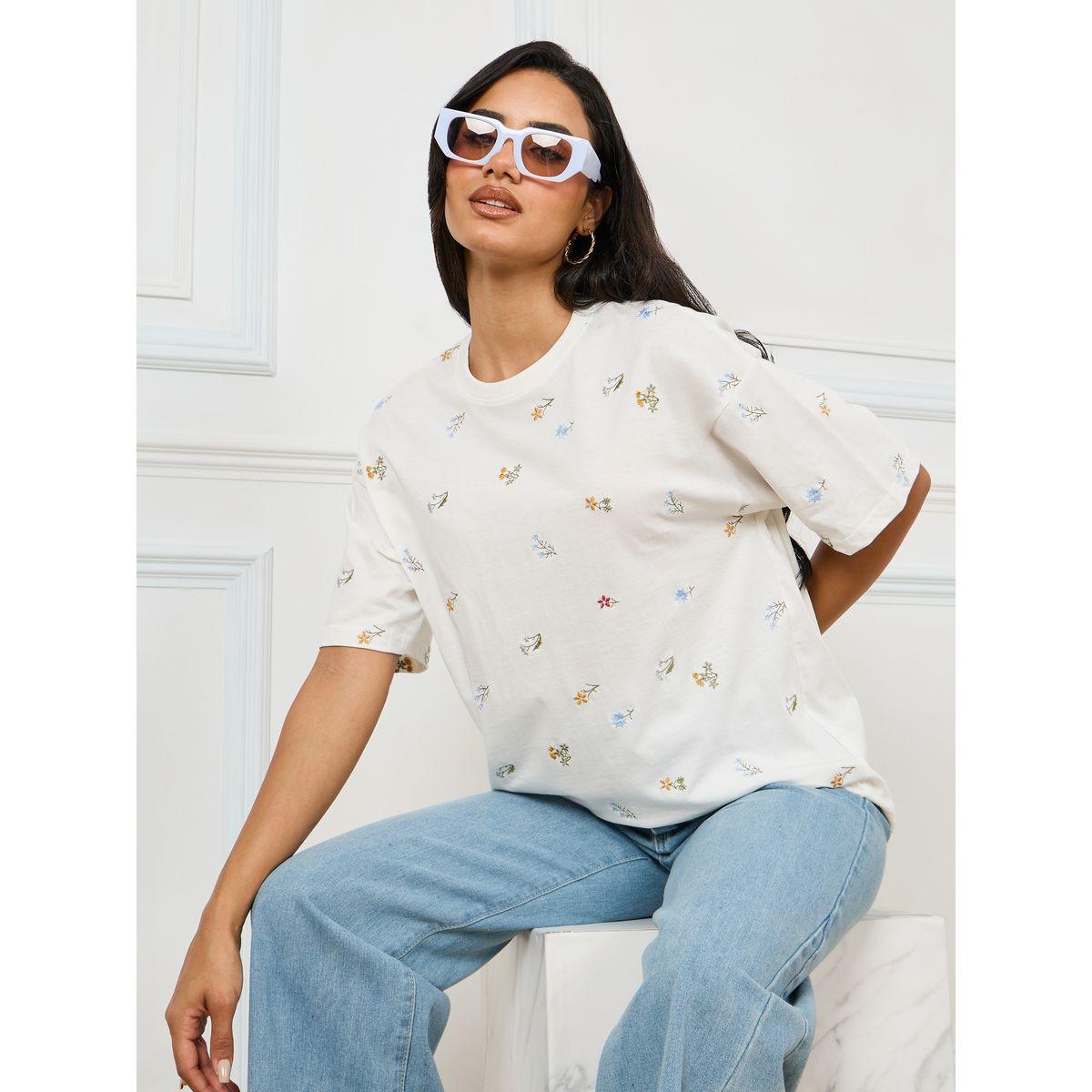 Styli Elevate Oversized All Over Floral Embroidered Front T-Shirt-women-clothing-tshirts-image-1