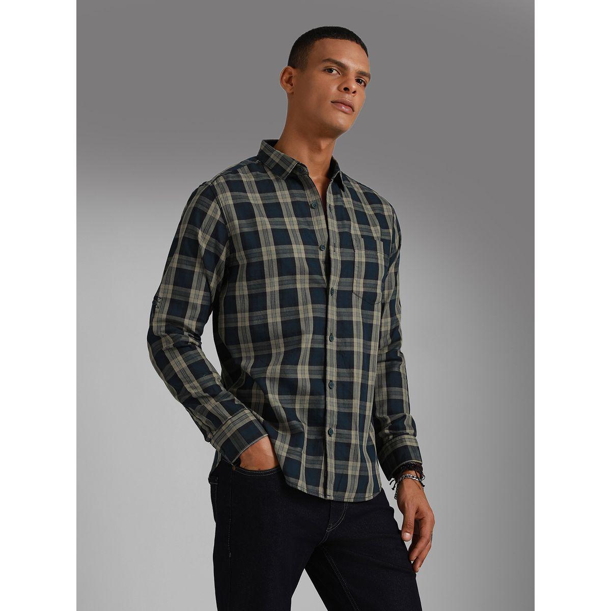 High Star X Styli Tartan Checked Spread Collar Shirt with Roll Up Sleeves-men-clothing-shirts-image-1