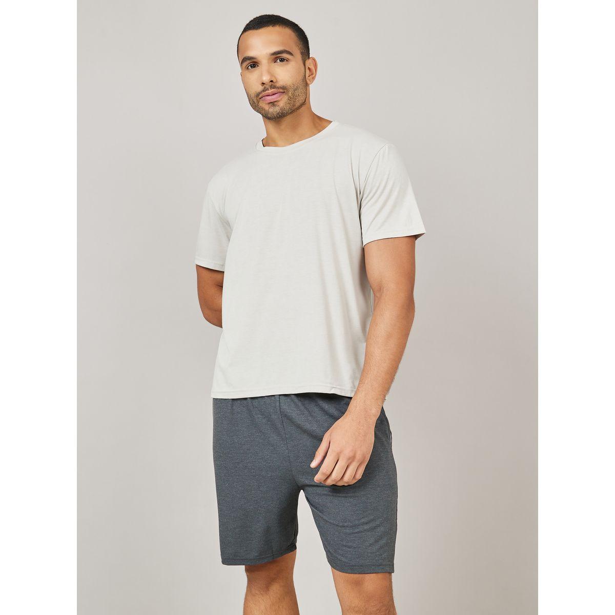 Styli Unwind Cotton Stretch Crew Neck T-shirt and Short Set-men-clothing-nightwear-sets-image-2