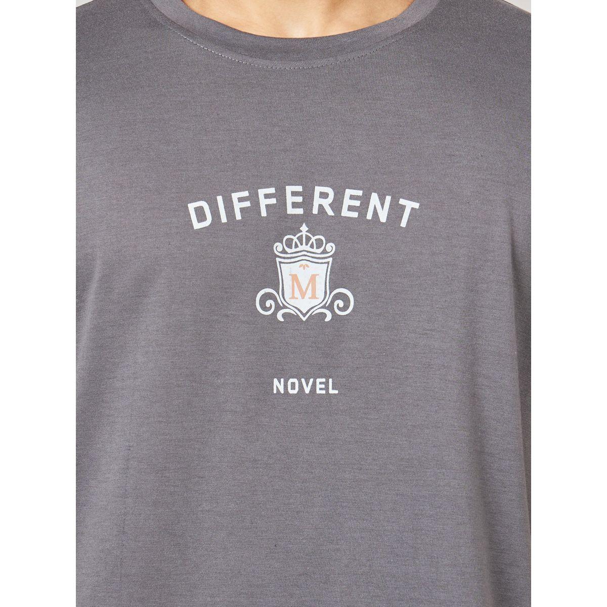 Styli Unwind Different Graphic Print Crew Neck T-shirt and Checkered Shorts Set-men-clothing-nightwear-sets-image-3