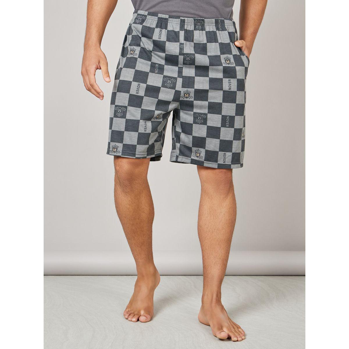 Styli Unwind Different Graphic Print Crew Neck T-shirt and Checkered Shorts Set-men-clothing-nightwear-sets-image-4