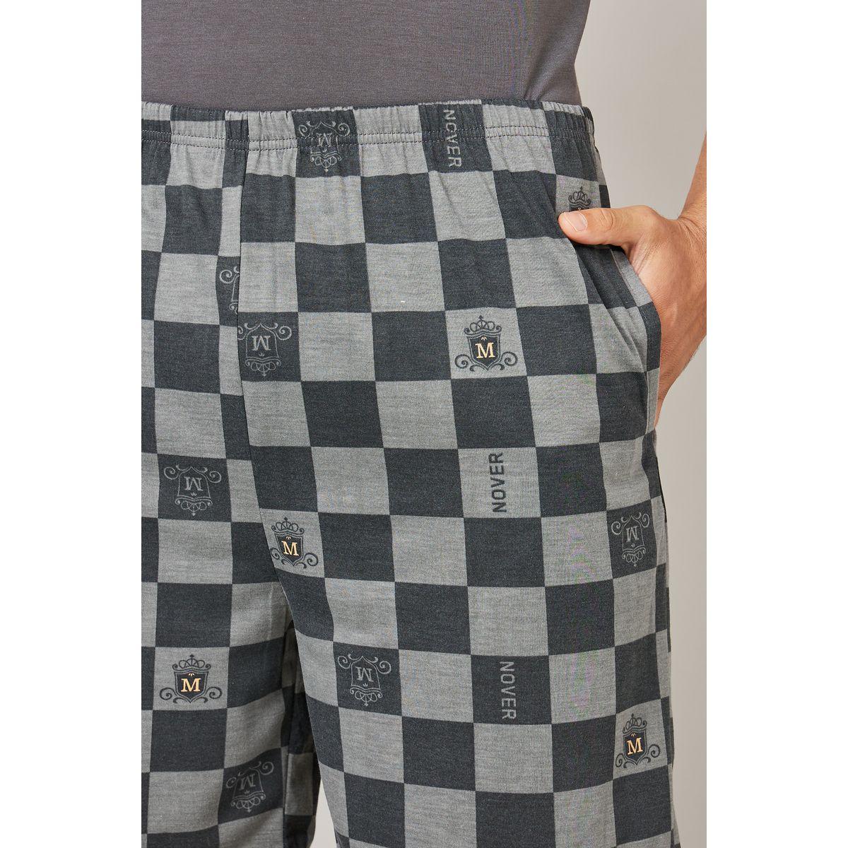 Styli Unwind Different Graphic Print Crew Neck T-shirt and Checkered Shorts Set-men-clothing-nightwear-sets-image-5