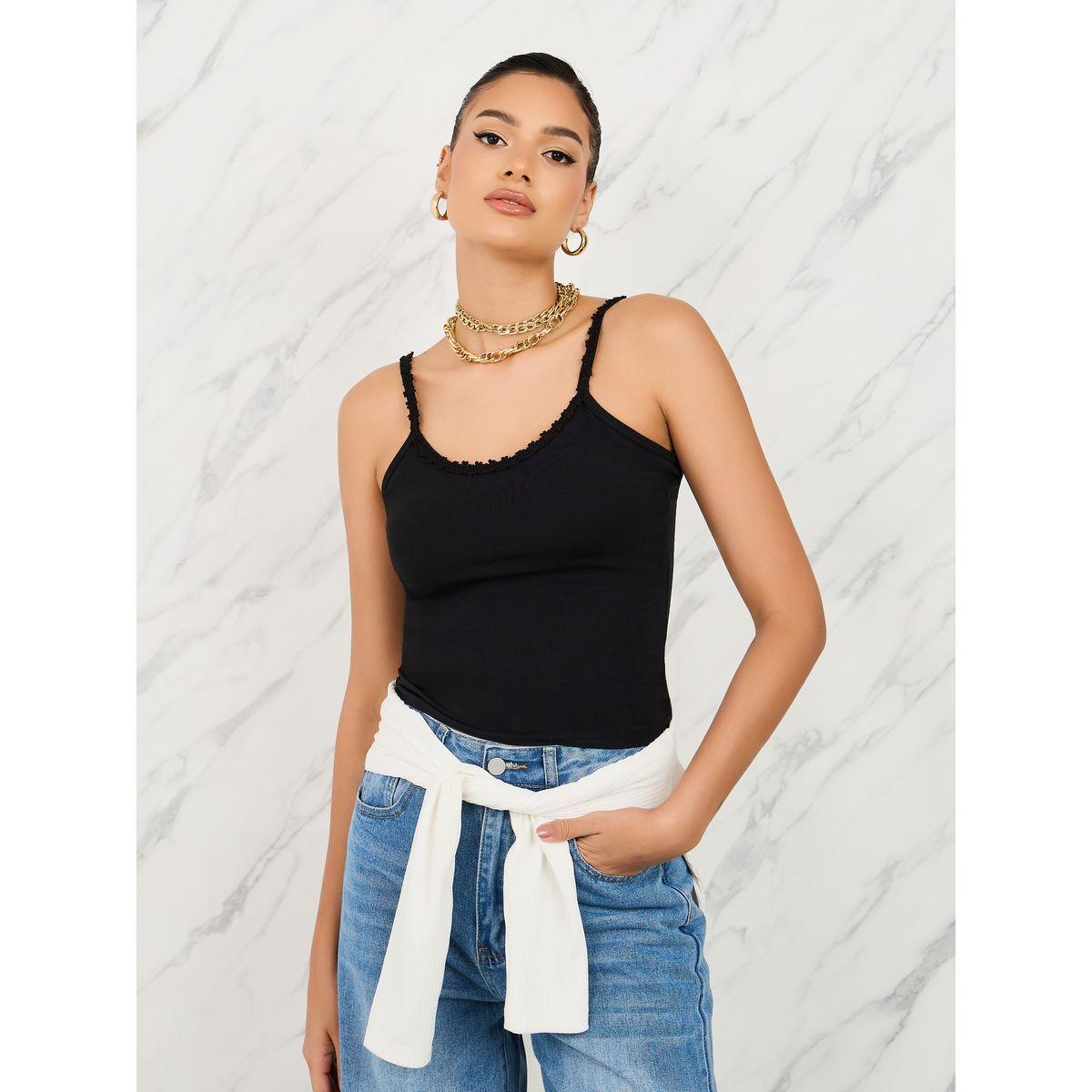 Styli Cotton Lycra Fitted Strappy Cropped Tank-women-clothing-tshirts-image-1