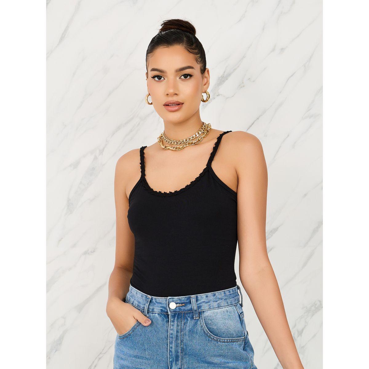 بلوزة قطن ليكرا قصيرة مع حمالات رفيعة-women-clothing-tshirts-image-2