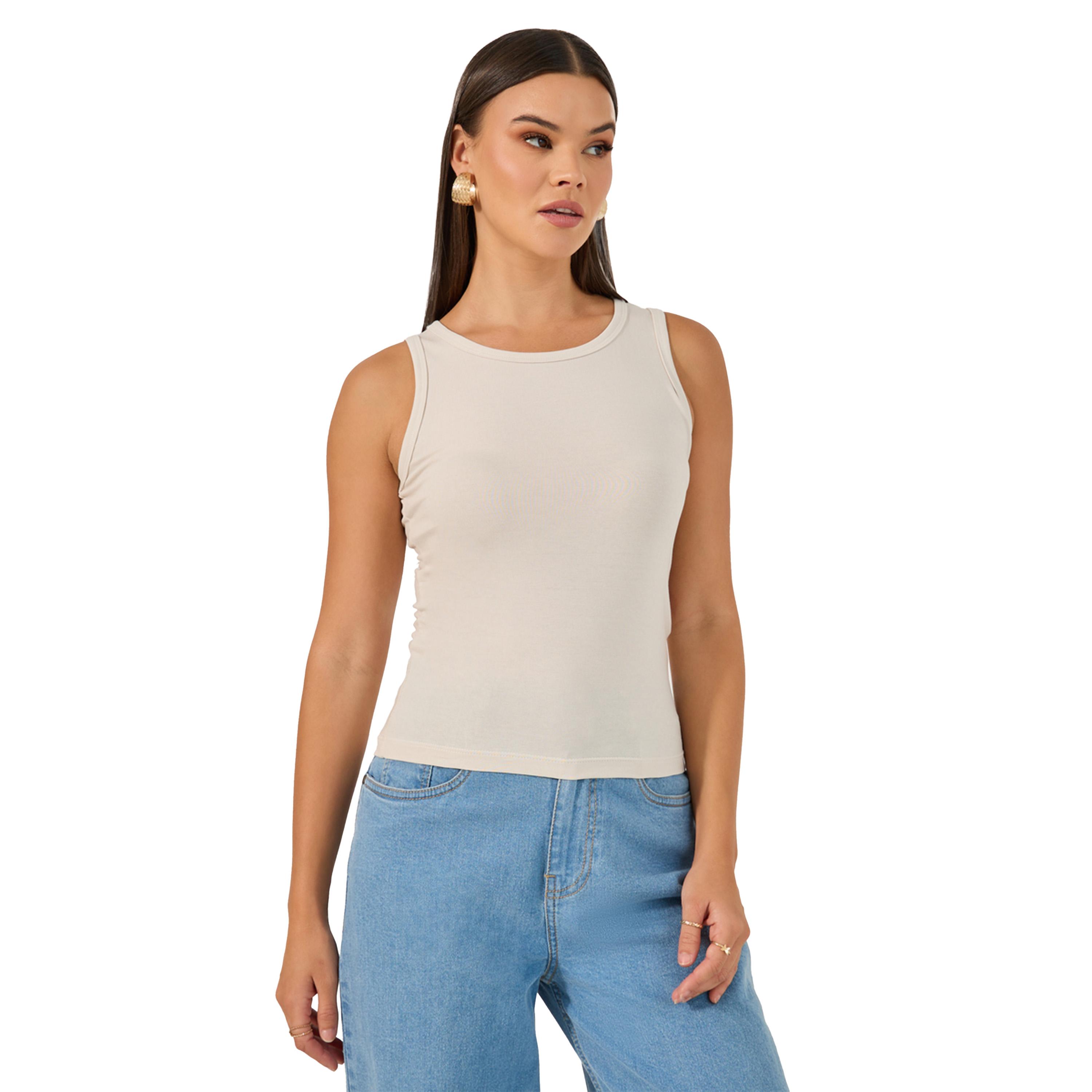 ستايلي - مجموعة بلوزة قطن ليكرا بدون أكمام - قطعتين-women-clothing-tshirts-image-3