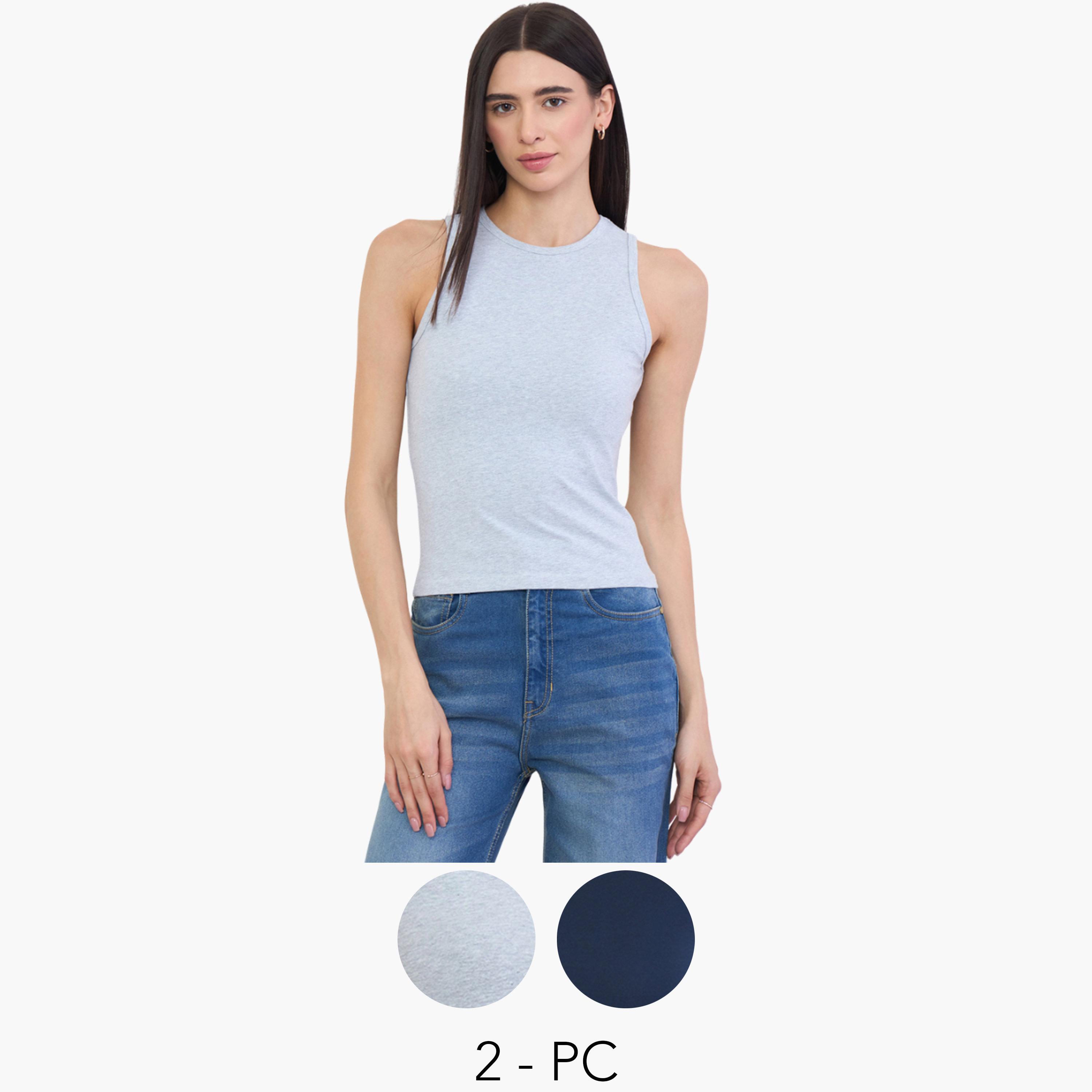 Styli Pack of 2 - Cotton Lycra Sleeveless Tank-women-clothing-tshirts-image-1