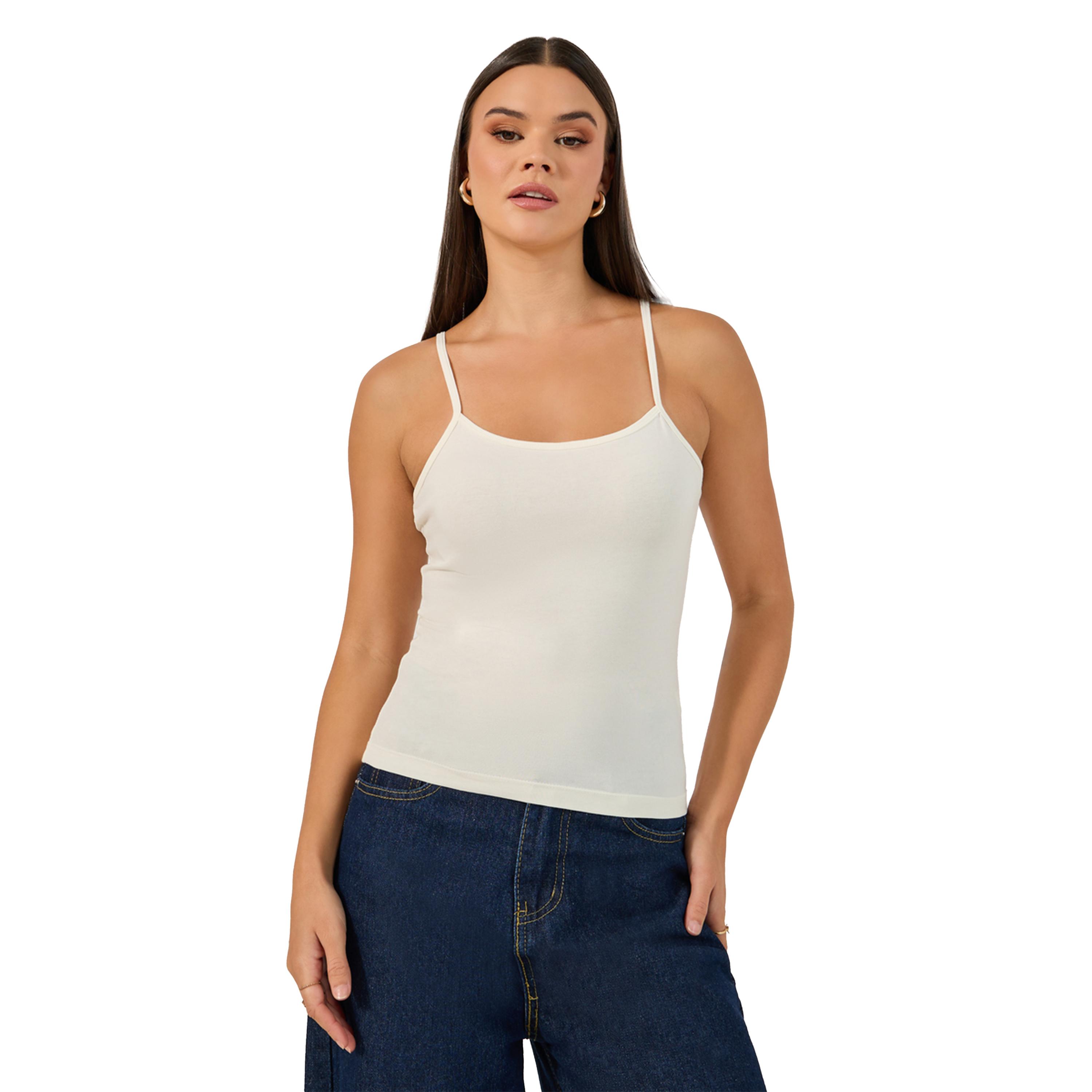 ستايلي -  تانك قصير برقبة دائرية وأربطة-women-clothing-tshirts-image-1