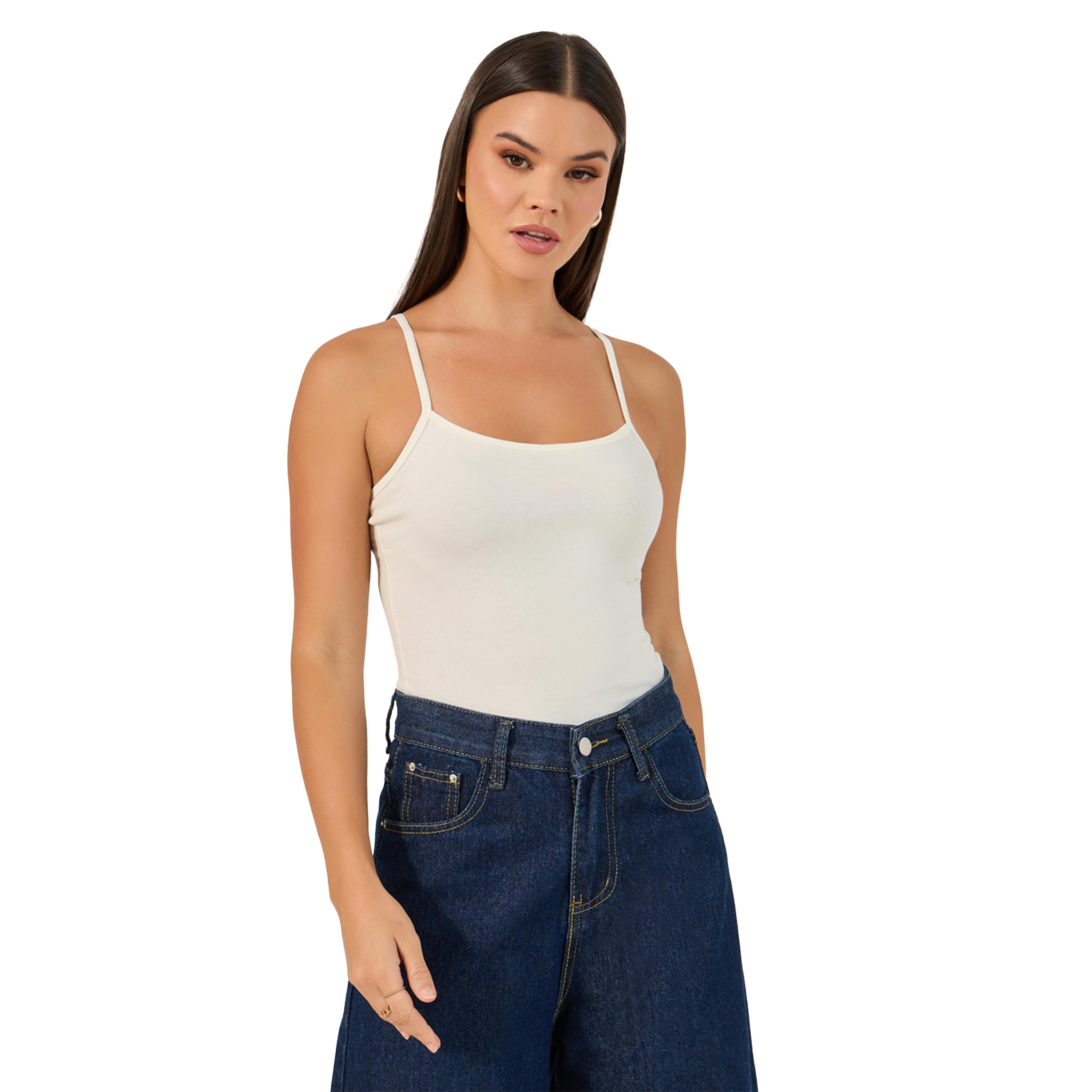 ستايلي -  تانك قصير برقبة دائرية وأربطة-women-clothing-tshirts-image-2