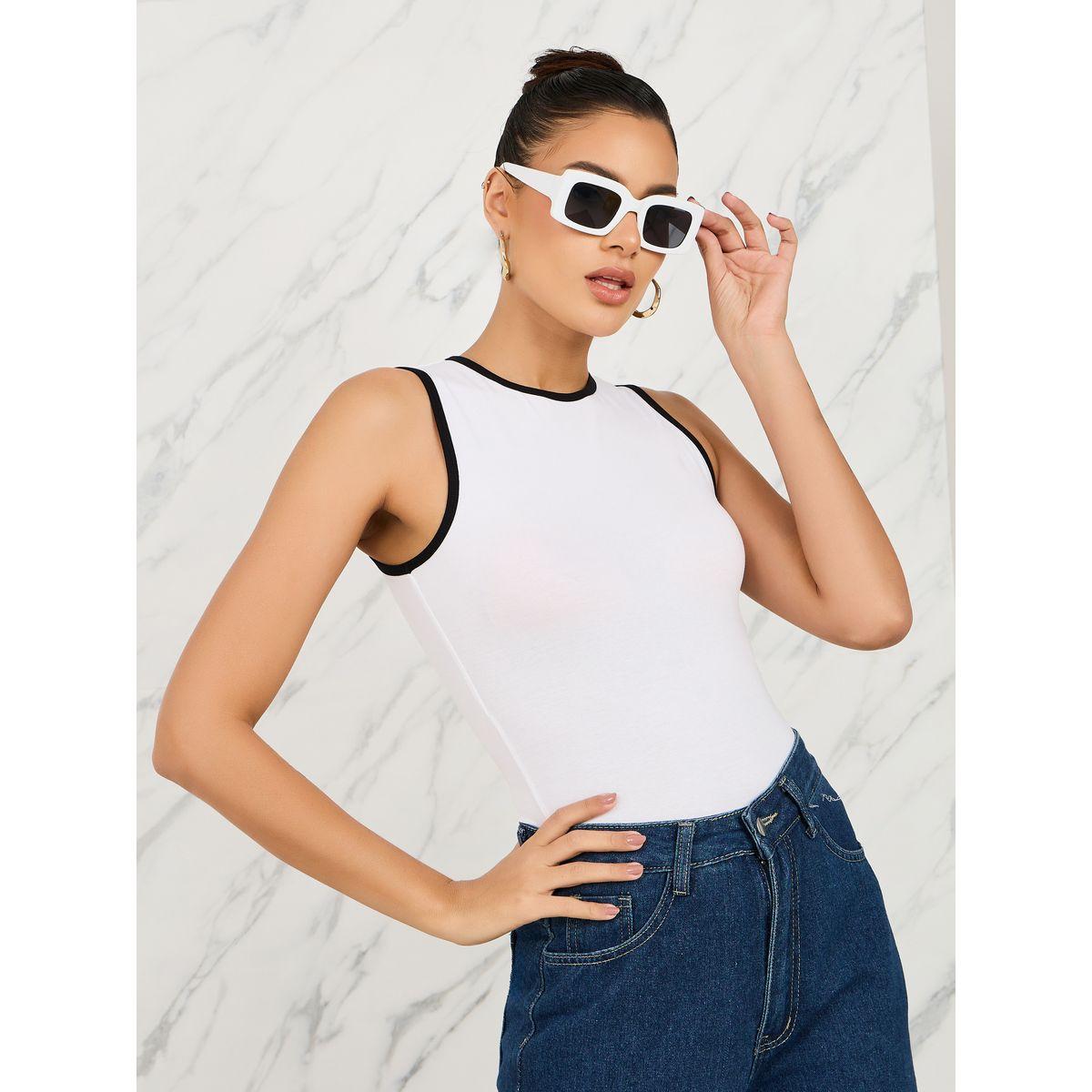 Styli Fitted Contrast Trim Tank-women-clothing-tshirts-image-1