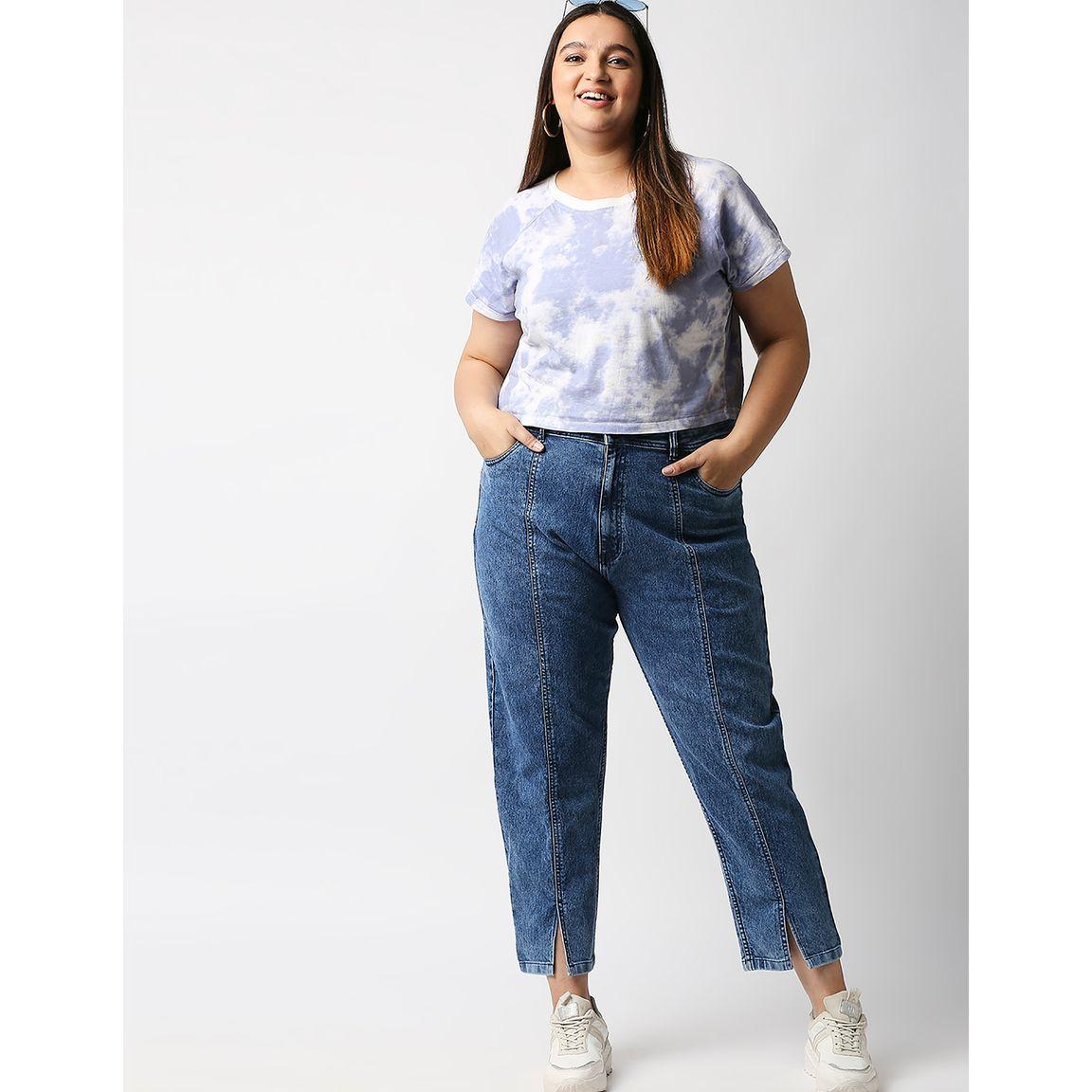 جينز بقصة موم مع خصر عالي هاي ستار × ستايلي-women-clothing-bottoms-jeans-image-1