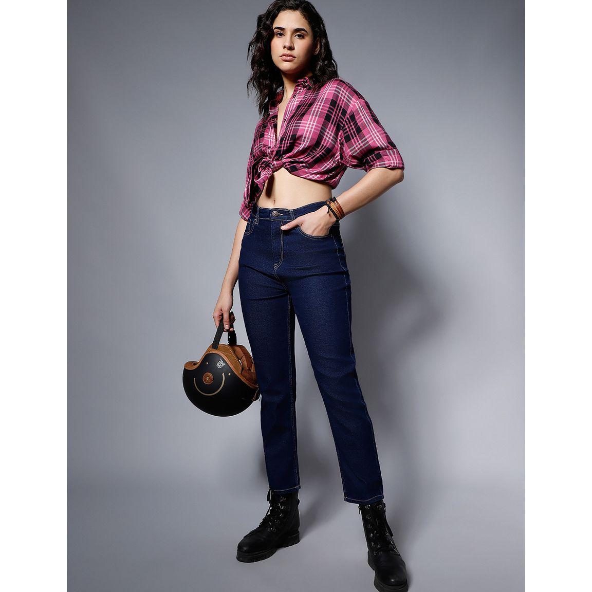 جينز بنسيج قابل للتمدد مع قصة أرجل مستقيمة هاي ستار × ستايلي-women-clothing-bottoms-jeans-image-1