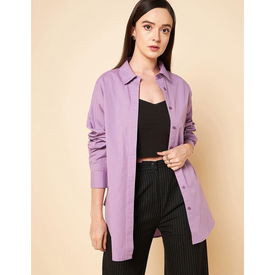 High Star Oversized Solid Button Front Shirt-women-clothing-shirtsandblouses-shirts-image-1