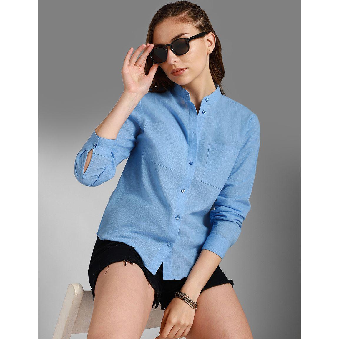 بلوزة بياقة ماندارين وتفاصيل جيوب-women-clothing-shirtsandblouses-shirts-image-1