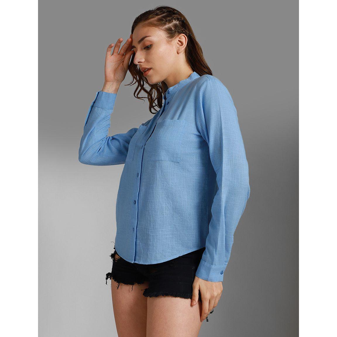 High Star Textured Mandarin Collared Pocket Detail Shirt-women-clothing-shirtsandblouses-shirts-image-2