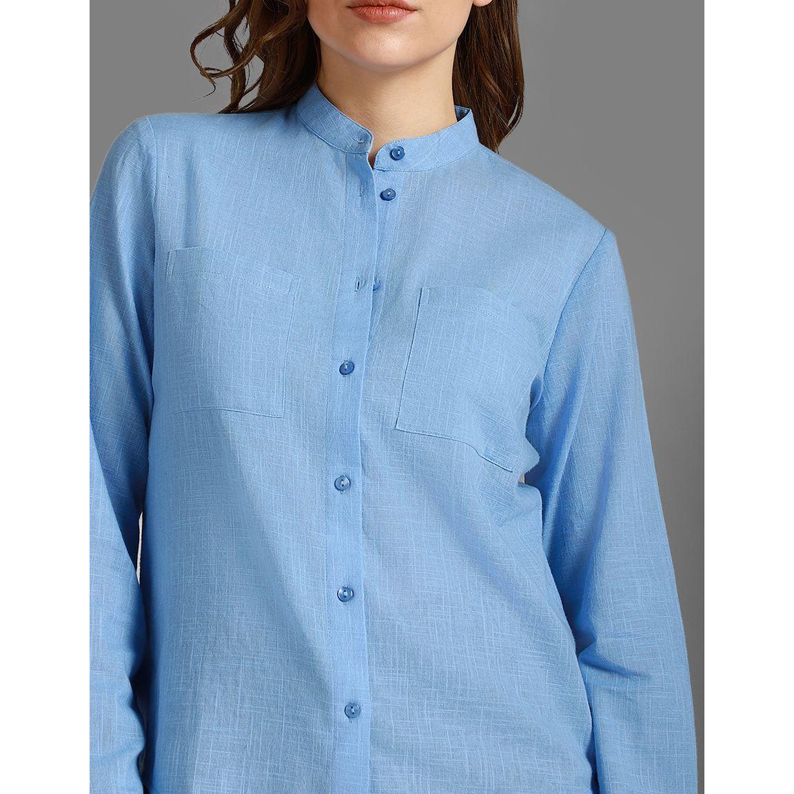 High Star Textured Mandarin Collared Pocket Detail Shirt-women-clothing-shirtsandblouses-shirts-image-4