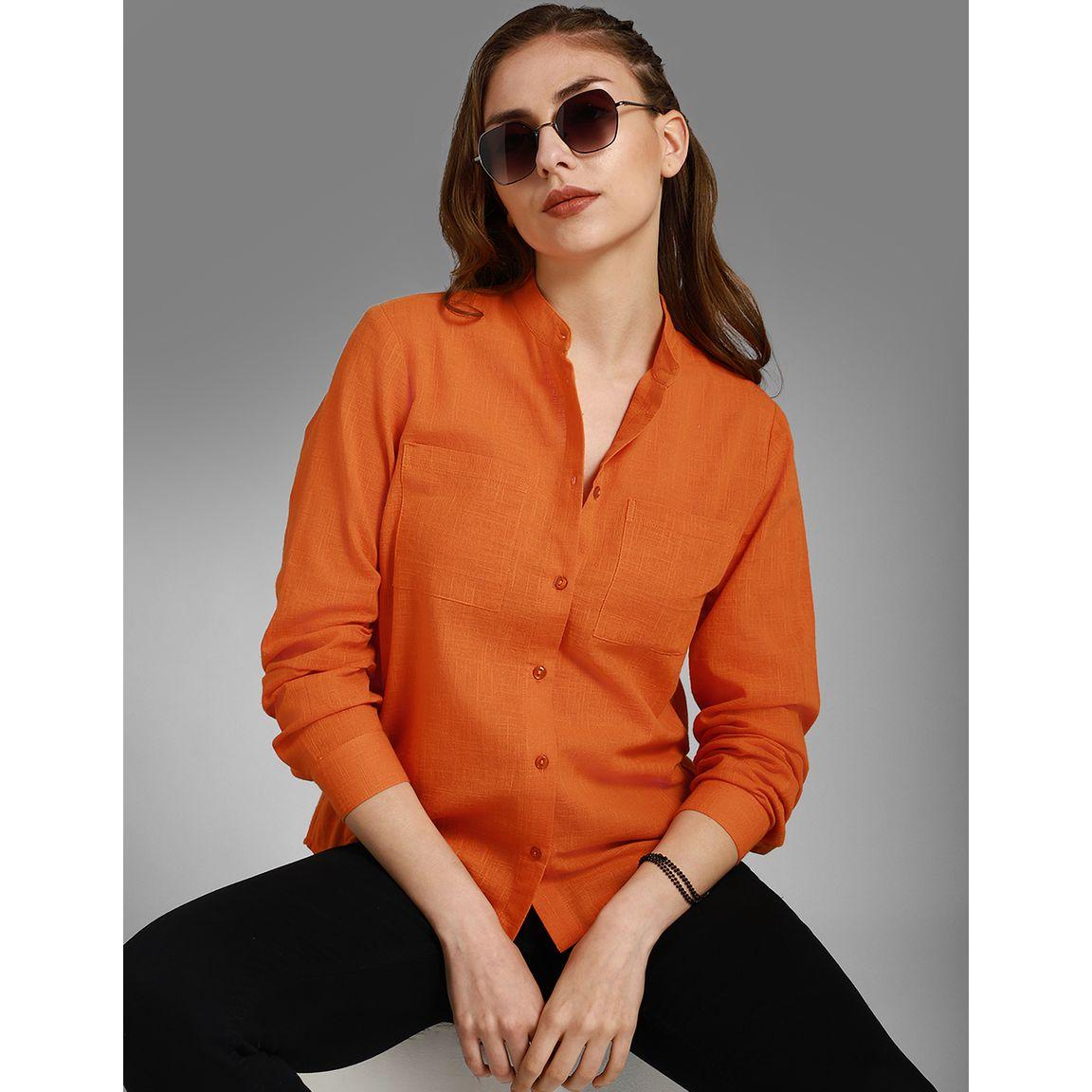 High Star Textured Mandarin Collar Pocket Detail Shirt-women-clothing-shirtsandblouses-shirts-image-1