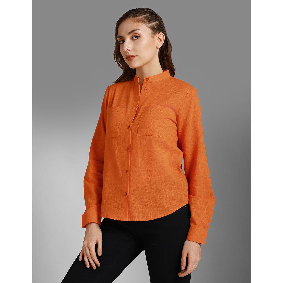 High Star Textured Mandarin Collar Pocket Detail Shirt-women-clothing-shirtsandblouses-shirts-image-2