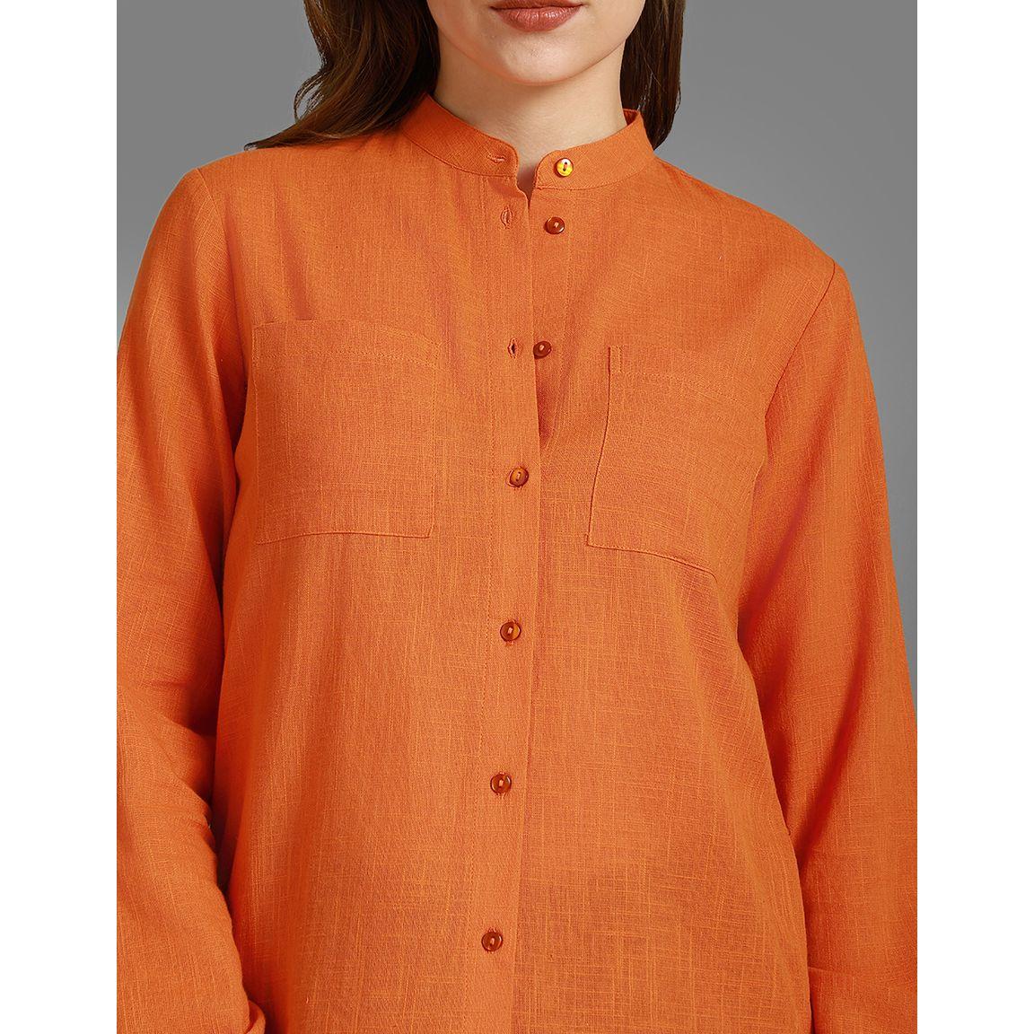 High Star Textured Mandarin Collar Pocket Detail Shirt-women-clothing-shirtsandblouses-shirts-image-4