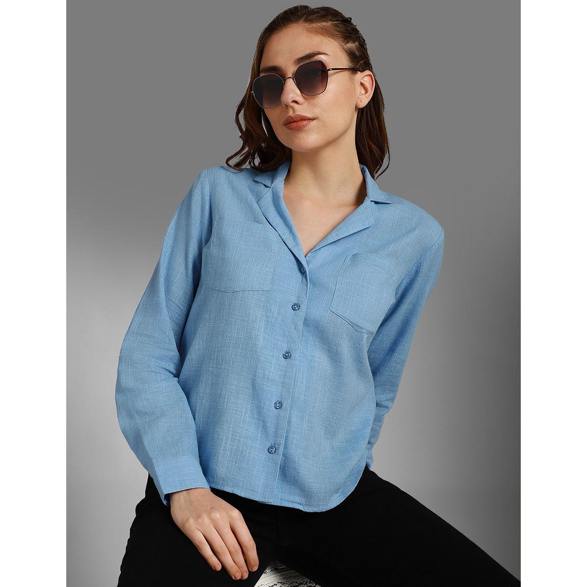 بلوزة بياقة كوبان وتفاصيل جيوب-women-clothing-shirtsandblouses-shirts-image-1